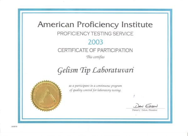 American Proficiency belgesi 2003